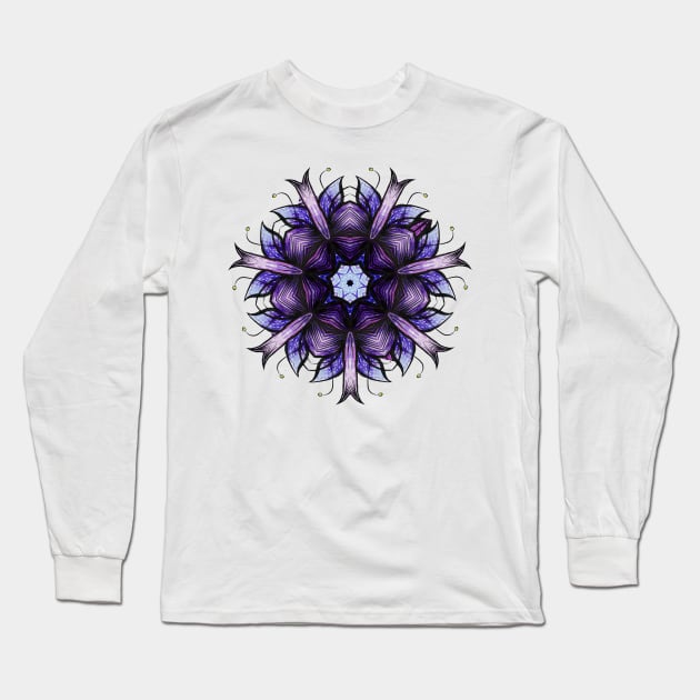 Abstract Flower Kaleidoscopic Pattern In Blue Violet Long Sleeve T-Shirt by Boriana Giormova